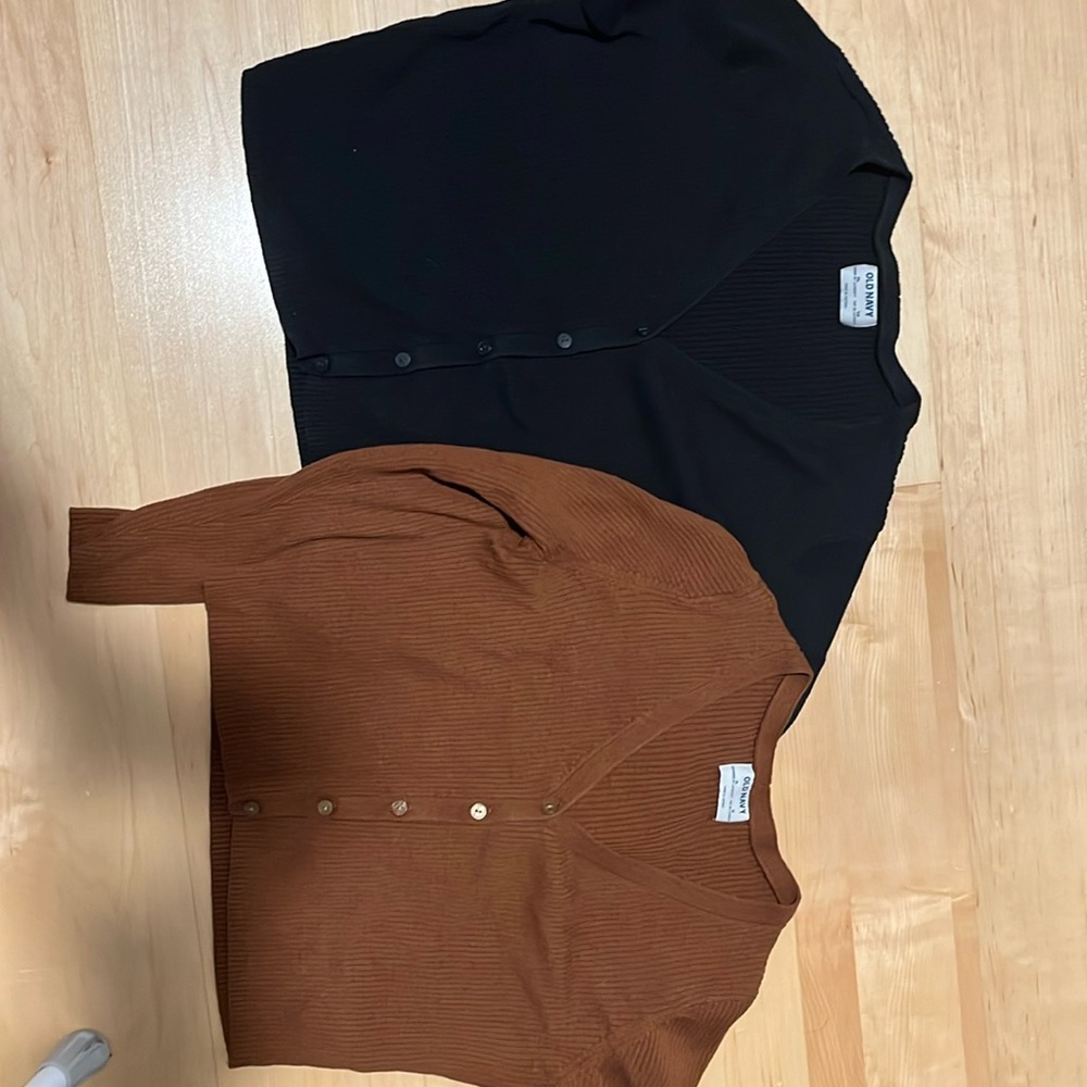 Old Navy matching cardigans. Black and brown.